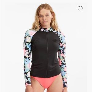 Billabong Feelin Tropical Long Sleeve Zip-Up Rashguard UV Protection Large